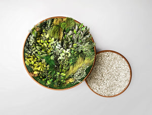 Green Mood Moss Acoustic Circle Wall Hanging Panels With Gold Structure And Forest Flower Filling