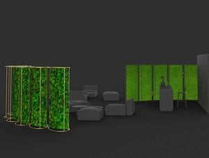 Green Mood Moss Acoustic Room Dividers With Brass Structure And Lichen And Ball Moss Filling