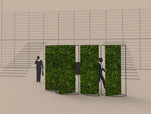 Green Mood Moss Acoustic Room Dividers With Matte White Structure And Ball Moss Filling Size Comparison