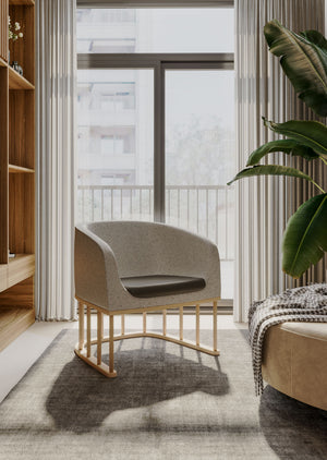 Gummy Bear Armchair with Wooden Legs with Indoor Plant in Carpet in Bedroom Setting