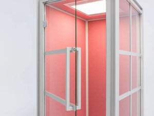 Hako Multipurpose Single Seater Acoustic Booth With Pink Interior Angle View
