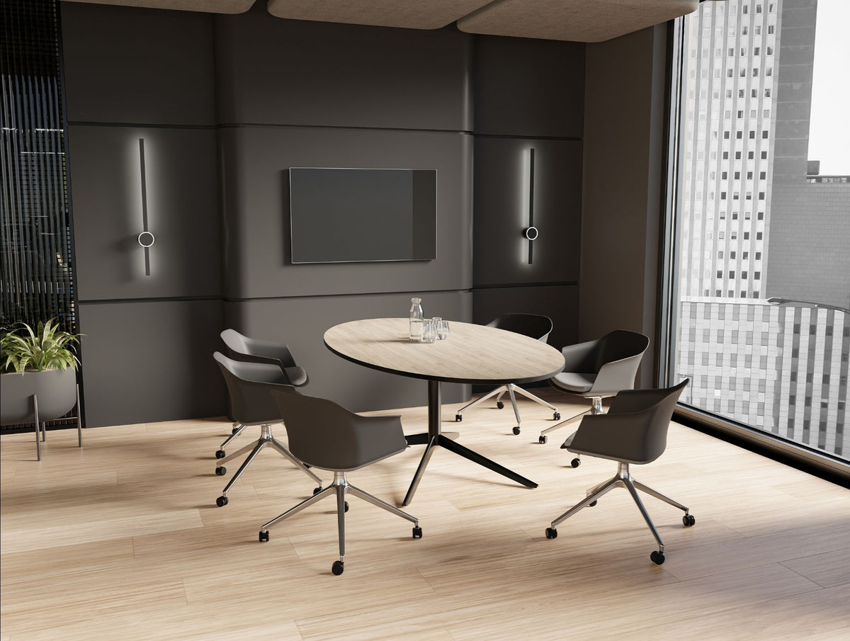 Harmon Ellipse 4 Star Base Table with Jupiter 4 Star Pyramidial Base Chair in Meeting Room Setting