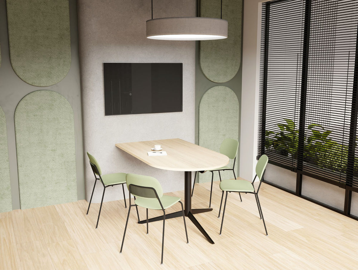 Harmon Media Table with Fully Upholstered Line Chair in Modern Office Setting