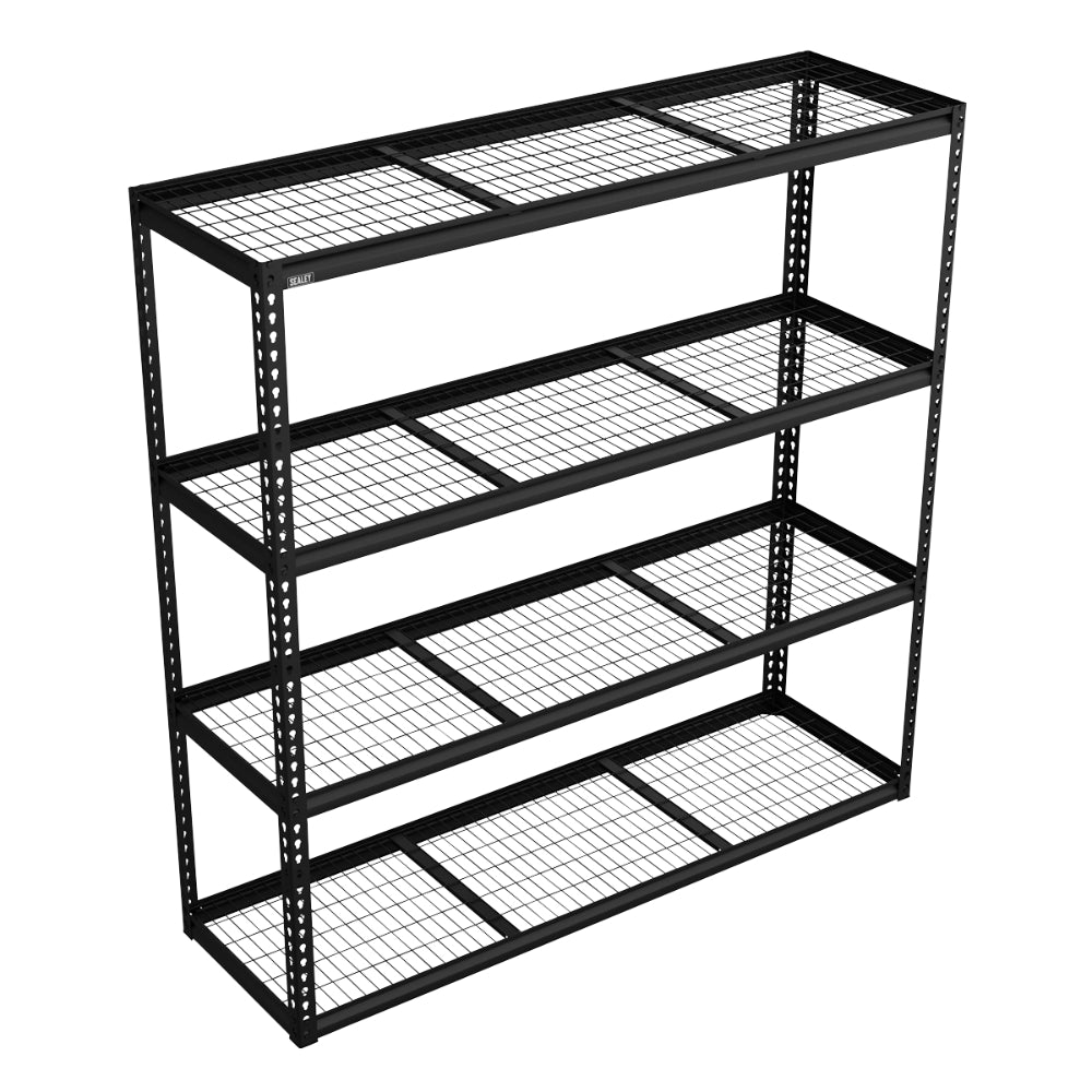 Heavy-Duty Modular Racking Unit with 4 Mesh Shelves 300kg Capacity Per Level 1830mm