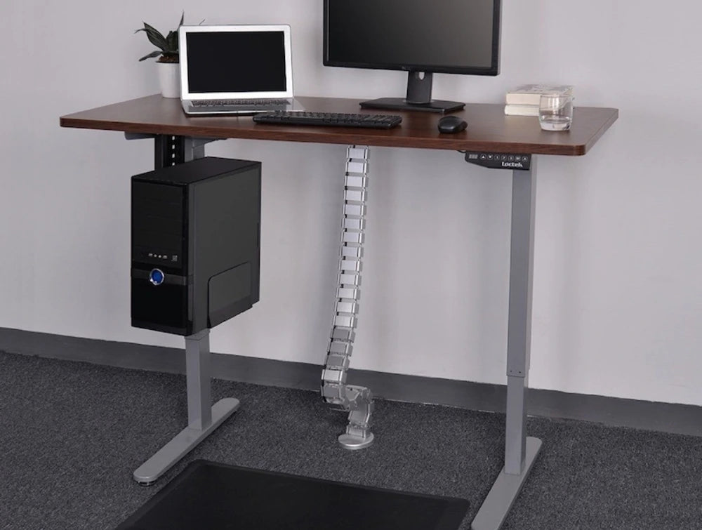 Height Adjustable Square Cable Spine in Silver Finish Attached in the Two Toned Sit Stand Desk