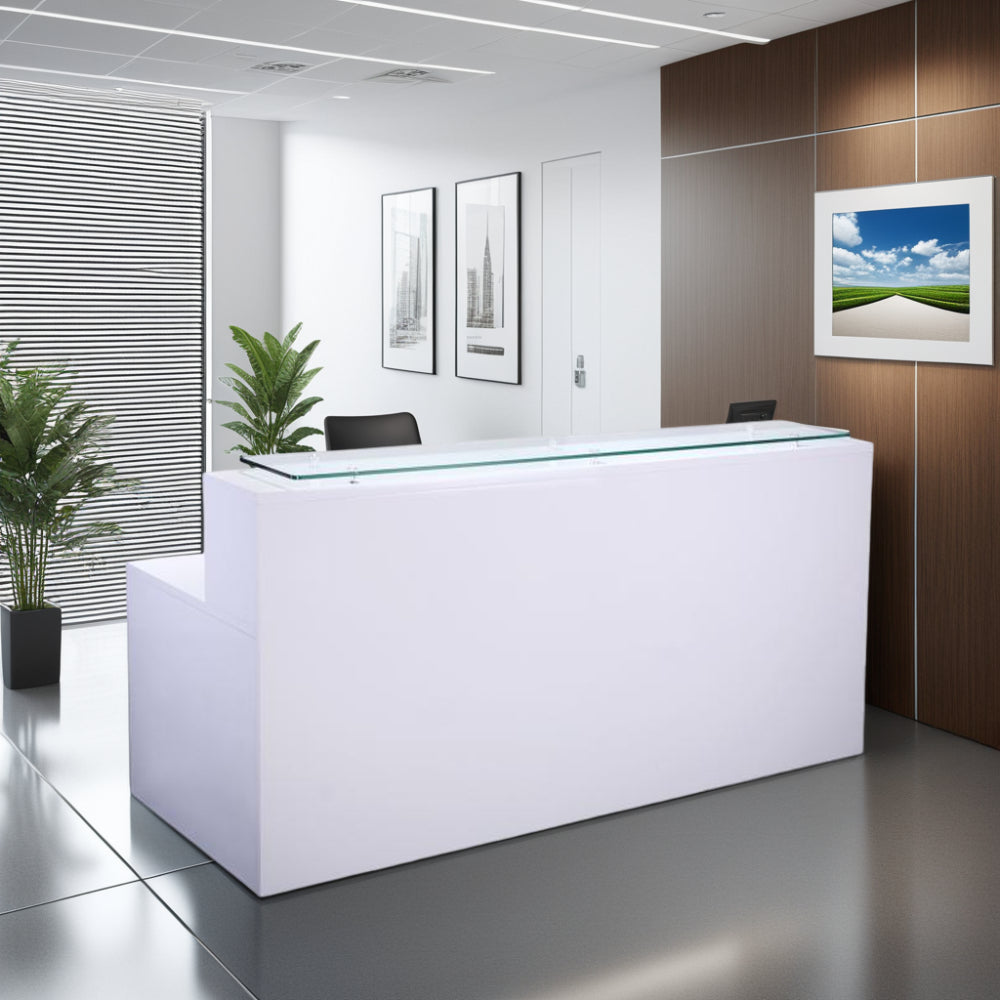 High Gloss Reception Unit with Indoor Plants in Reception Setting