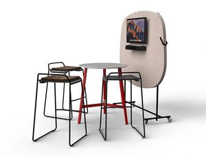 Home Multimedia Mobile Wall For Meetings With High Round Table And Black Metal Stool