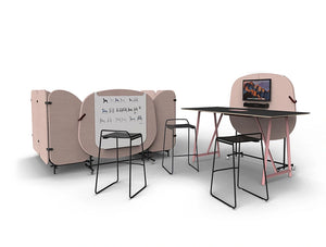 Home Poseur Mobile Media Wall With Screen Whiteboard High Table And Veck Stools