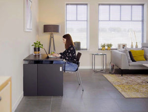 Homefit Smart Cabinet With Height Adjustable Worktop And Storage Shelf In Black In Situ Open