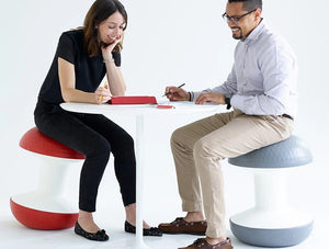 Humanscale Ballo Multi purpose Balance Stool for Home and Office 3 in Red and Gray with White Table