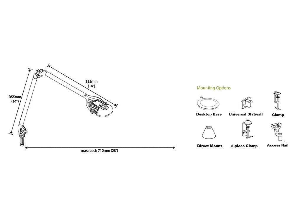 Humanscale Ergonomic And Dimmable Element 790 Desk Light 10 Dimensions