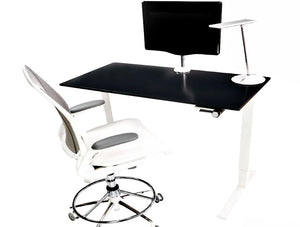 Humanscale Float Standing Office Desk For Office Or Home Areas 2 In Black Top With White Legs And White Chair