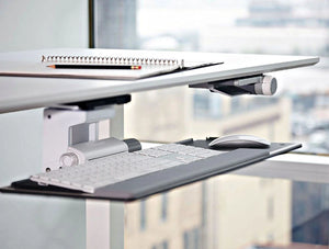 Humanscale Float Standing Office Desk For Office Or Home Areas 4 In White With Black Pencil And Notebook