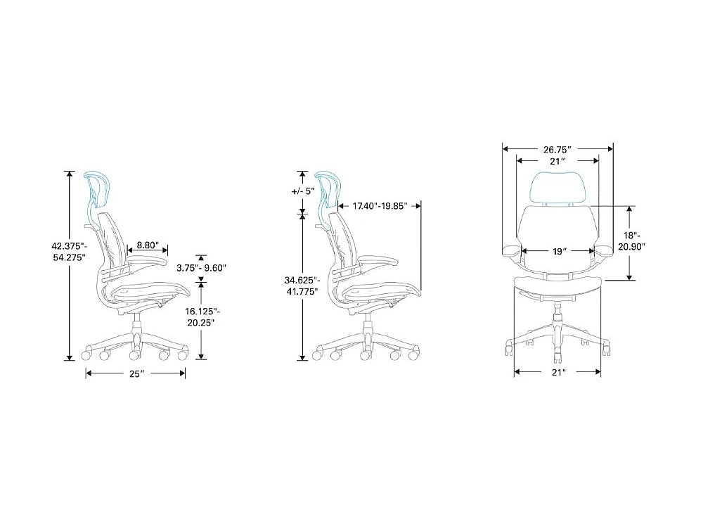Humanscale Freedom Chair With Headrest And Self Adjusting Recline 9 Dimensions
