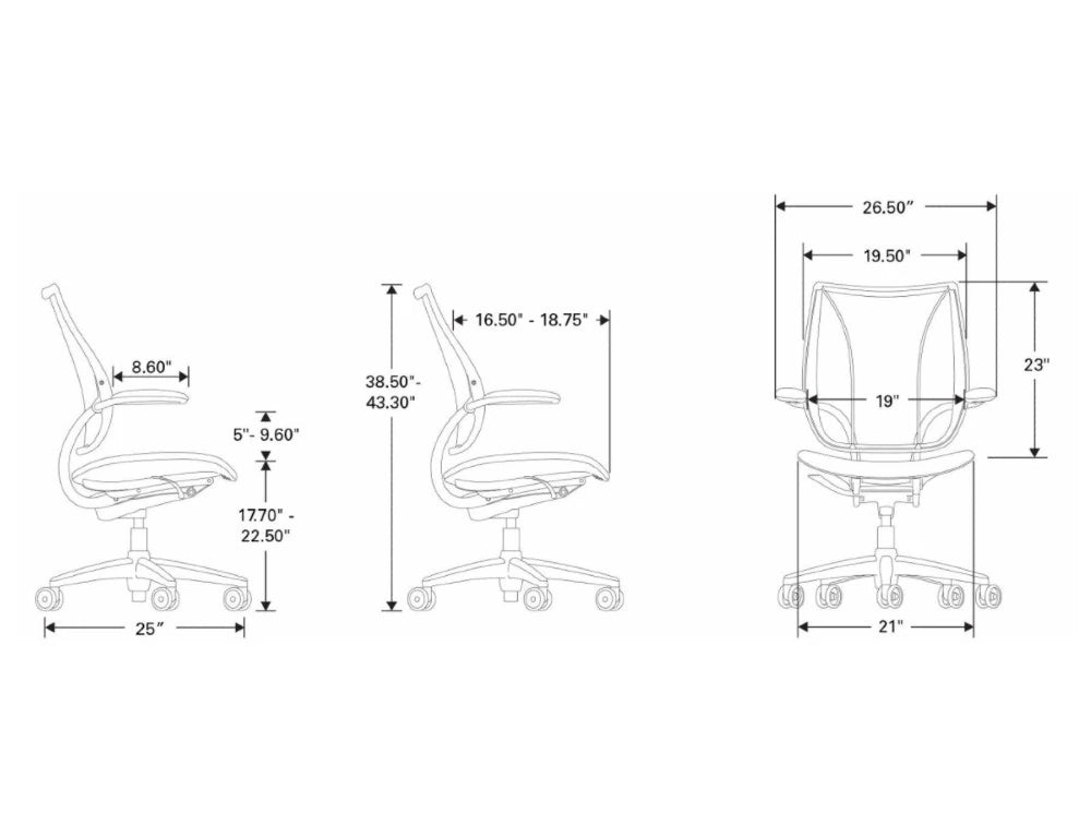 Humanscale Liberty Mesh Back Task Office Chair 10 Dimensions