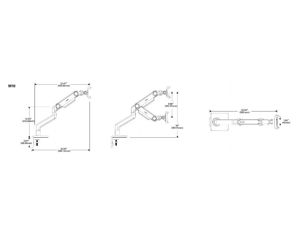 Humanscale M10 Adjustable Monitor Arms For Up To 3 Monitors 10 Dimensions