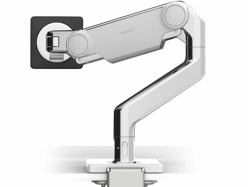 Humanscale M10 Adjustable Monitor Arms For Up To 3 Monitors In Silver With White Trim