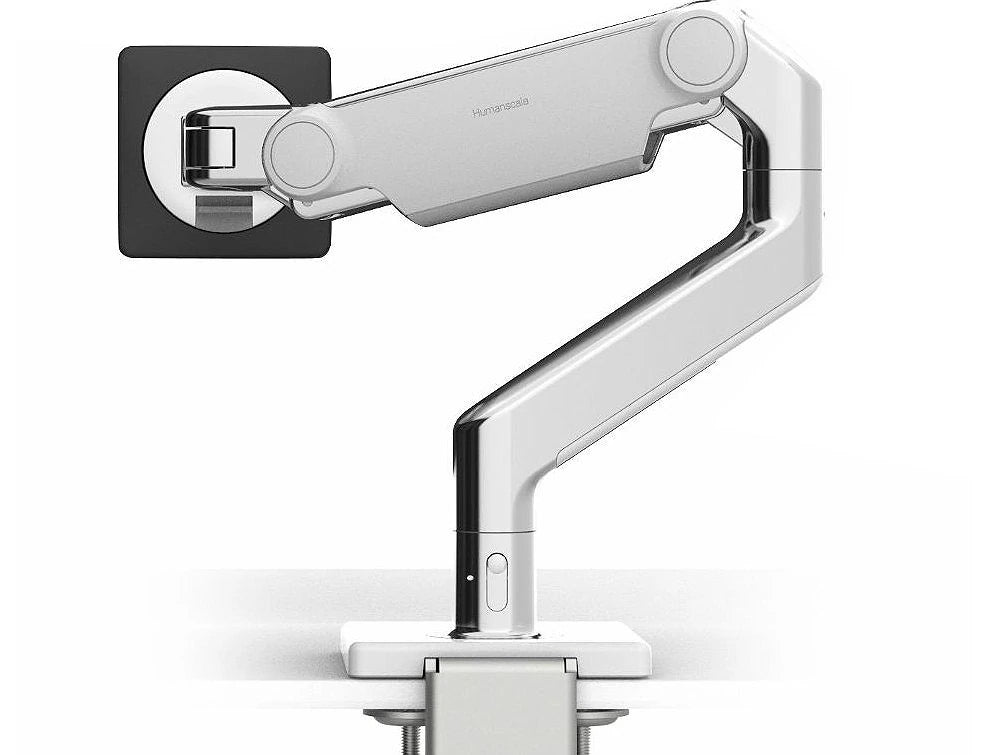 Humanscale M8.1 Adjustable Monitor Arms For Up To 2 Monitors 2 In Polished Aluminum With White Trim