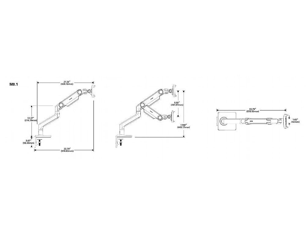 Humanscale M8.1 Adjustable Monitor Arms For Up To 2 Monitors 9 Dimensions