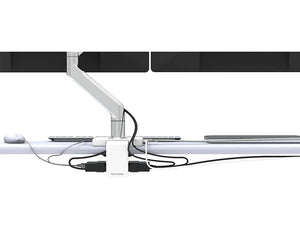 Humanscale Mconnect 2 Docking Station For Thunderbolt Notebooks Back View In White Desk Under Monitor