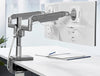 Humanscale Mflex Multi Monitor Arm And Support For Up To 4 Monitors In Polished Aluminum And White Trim With Base In White Table