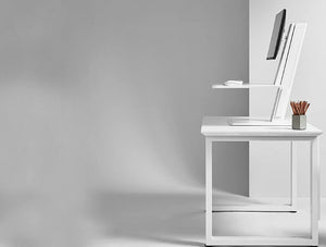 Humanscale Quickstand Eco Desk Converter For Home And Corporate Office 7 In White With Single Monitor In White Table