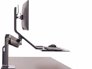 Humanscale Quickstand Lite Desk Converter For Hot Desking 2 In Black With Black Frame With Single Monitor
