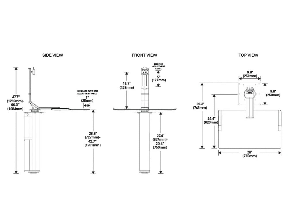 Humanscale Quickstand Under Desk Computer Stand Converter 7 Dimensions
