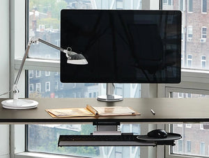 Humanscale Smart And Dimmable Element Vision Desk Light 4 With Monitor On Desk