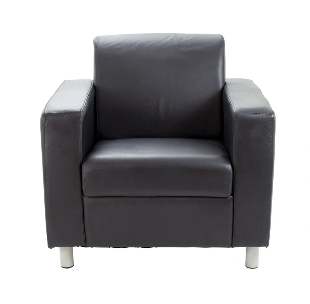 Iceberg Leather Faced Armchair in Metal Feet Black 2
