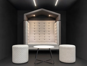 Jig Arbour 2 Seater Acoustic Meeting Pod In Office Space Grey With Led Lightimg Pouffes For Reception Area