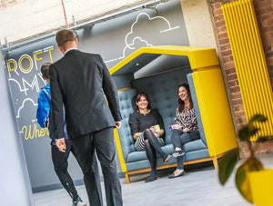 Jig Arbour 2 Seater Acoustic Meeting Pod In Office Space Yellow And Grey For Breakout Area