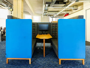 Jig Cave 4 Seaters Acoustic Meeting Pod With Screen In Blue Open Office Space