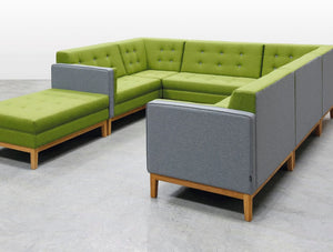 Jig Modular Low Back Sofa With Bench Poffe Grey And Green For Breakout Area