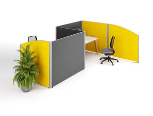 Join Fabric Desk Screens And Office Space Divider Screens In Yellow With Desk And Chairs
