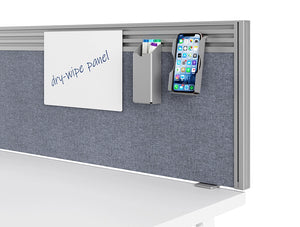 Join Fabric Desk Screens In Grey With Toolbar And Dry Wipe Panel Board Closeup