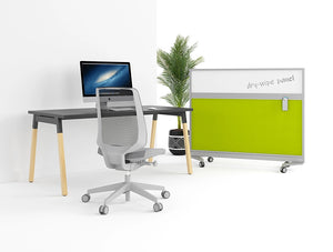 Join Office Fabric Mobile Screen In Green With Dry Wipe Panel Board And Castors