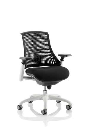Flex Task Operator Chair White Frame Black Fabric Seat With Black Back With Arms Image 2