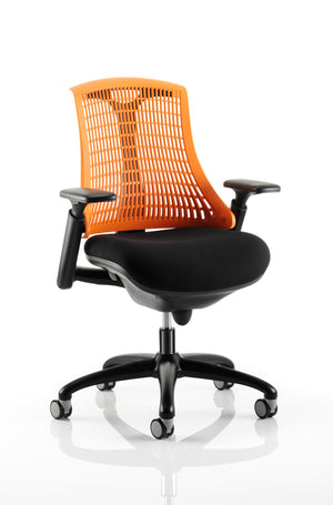 Flex Task Operator Chair Black Frame With Black Fabric Seat Orange Back With Arms