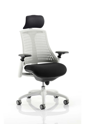 Flex Task Operator Chair White Frame Black Fabric Seat With Moonstone White Back With Arms With Headrest