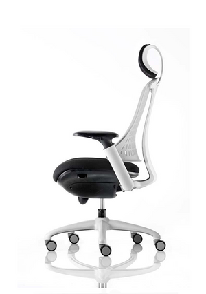 Flex Task Operator Chair White Frame Black Fabric Seat With Moonstone White Back With Arms With Headrest Image 3