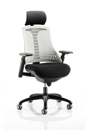 Flex Task Operator Chair Black Frame With Black Fabric Seat Moonstone White Back With Arms With Headrest 