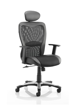 Victor II Executive Chair Black Leather Black Mesh With Arms With Headrest