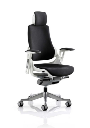 Zure Executive Chair White Shell Black Fabric With Arms And Headrest Image 2