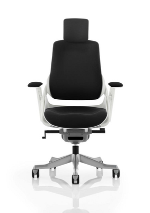 Zure Executive Chair White Shell Black Fabric With Arms And Headrest Image 3
