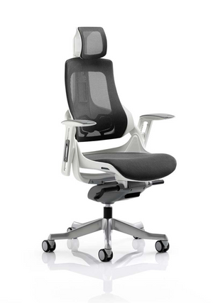 Zure Executive Chair White Shell Charcoal Mesh With Arms And Headrest Image 2