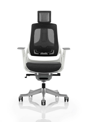 Zure Executive Chair White Shell Charcoal Mesh With Arms And Headrest Image 3