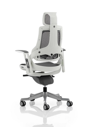 Zure Executive Chair White Shell Charcoal Mesh With Arms And Headrest Image 4