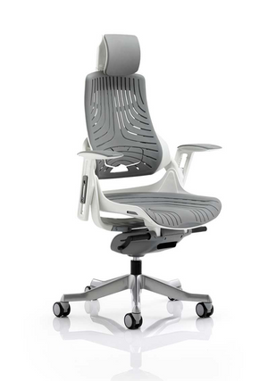 Zure Executive Chair White Shell Elastomer Gel Grey With Arms And Headrest Image 2