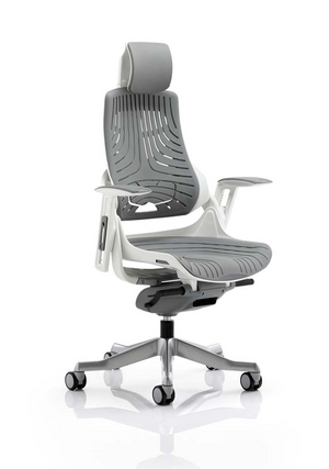 Zure Executive Chair White Shell Elastomer Gel Grey With Arms And Headrest Image 6